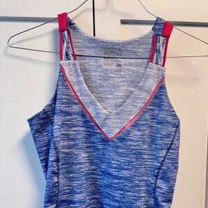 Lucky In Love Blue Striped Tank Top Built-In Bra Athletic Workout Women’s Size M